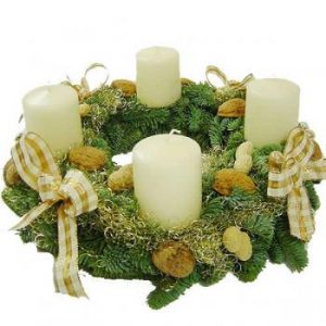 Couronne de l’Avent Nature Blanc et Beige – Décoration de Noël artisanale